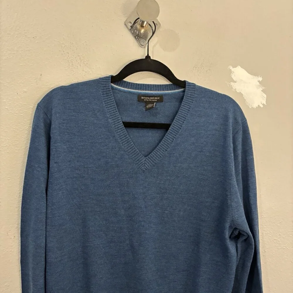 Banana Republic Extra Fine Merino Wool V Neck Dark Teal Men Large